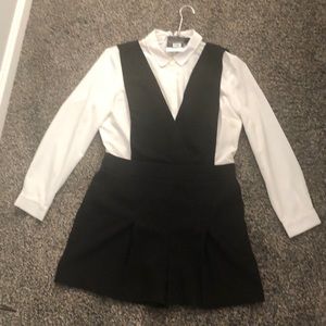 Black/white shorts jumpsuit.